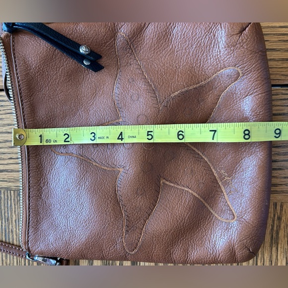 Vintage Brighton Tan & Navy Leather Anchor Lined Crossbody Starfish Bag - Picture 10 of 13